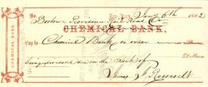 Chemical Bank Check Signed by James J. Roosevelt - Grandfather of Theodore Roosevelt